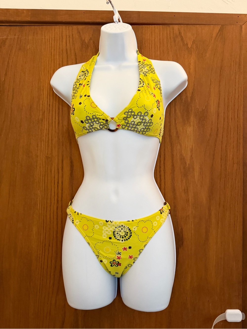 Yellow Floral Halter Bikini Set - Women Swim